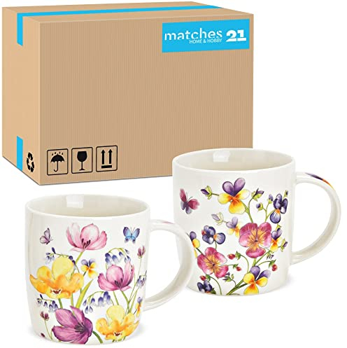 Tassen 36er Set weiß mit Blumen Motiv - Schöne Porzellan Kaffeetassen in 350ml für Cappuccino Kaffee Tee - Außergewöhnliche Kaffeebecher spülmaschinenfest und mikrowellengeeignet als Geschenk