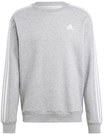 adidas Men's Essentials 3-Stripes Fleece Sweatshirt, Medium Grey Heather(2021), XXL