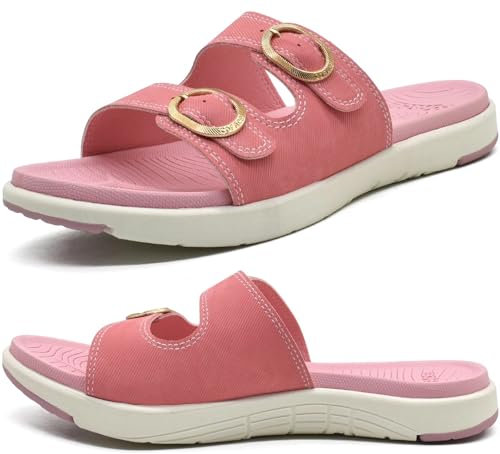 COFACE Sandales Femme Été Mode Orthopedique Slides Avec Support Confortable Plantar Fasciite Léger Sandale De Sangles Réglables,Rose 41