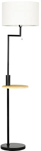 HOMCOM Lámpara de Pie con Mesita Auxiliar Lámpara con Estante Cargador USB Casquillo E27 Máx. 40W con Pantalla de Lino Interruptor de Cadena para Salón Ø40x168 cm Natural