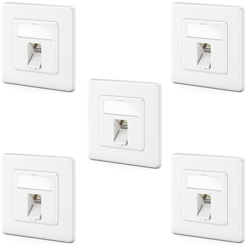 deleyCON 5x Juego de Tomas de Red CAT8 Keystone 2000 MHz 40 GBit/s Enrasado 5x Toma de Red + 5x Módulo Keystone con Toma RJ45 STP Apantallada Carcasa Metálica Conector de Datos Cable de Red