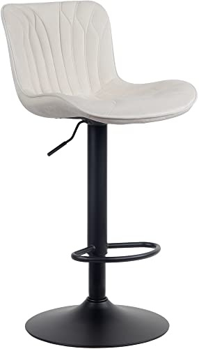 CLP Barhocker Linus I Höhenverstellbarer Tresenhocker, Farbe:Creme, Material:Samt