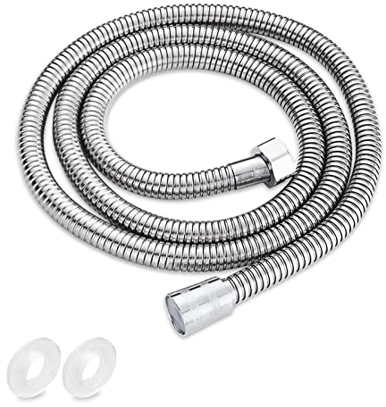 Relota Tubo Doccia Flessibile 150CM, Anti-Esplosione Resistente Alta Temperatura Acciaio Inossidabile Anti-Torsione Cromo Tubo per Doccia Lungo, con Raccordi Ottone Connettori Universali G1/2