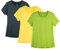 icyzone Damen Sport Shirt Kurzarm Fitness Gym T-Shirt Atmungsaktive Laufshirt Sport Oberteile, 3er Pack (S, Ombre Blue/Spectra Yellow/Green Glow)