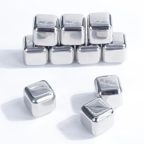 Fuworance 10 Stainless Steel Metal Ice Cubes Whiskey Stones Beverage Cooler Drink Chiller for Beverage Whiskey Vodka Juice Wine Lemonade Beer 1 x 1 x 1