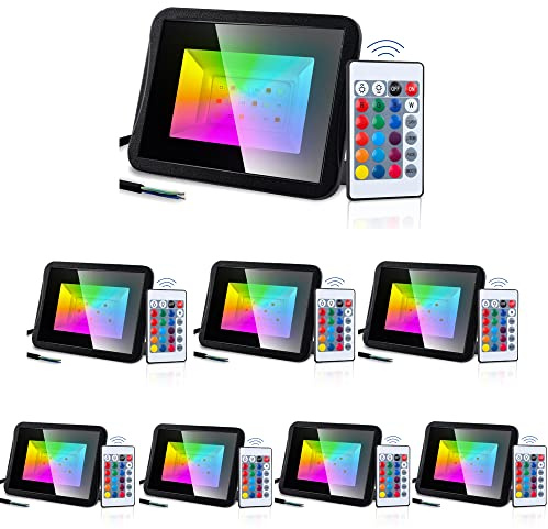 Sonnewelt RGB Strahler LED Strahler Fluter Außen Strahler Außenstrahler Strahler Außen Flutlicht Wasserdicht Superhell Mit Fernbedienung Farbwechsel Außenbeleuchtung, 20W, 8 Stück