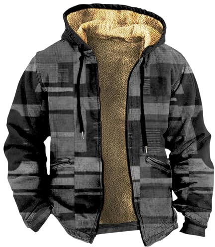KONG JIMFAN Herren Jacke,Dicke Kapuzensweatshirt Wintermantel Warme Winterjacke Herren Reissverschluss Übergangsjacke Wih Pocket Jacket Printing Sweatjacke Mit Kapuzen Winddicht Motorradjacke Herren