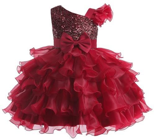 Miipat Robe de Fille à Une épaule avec Sequins de Princesse sans Manches pour La Fête, Mariage, Anniversaire - Demoiselle d'Honneur Enfants