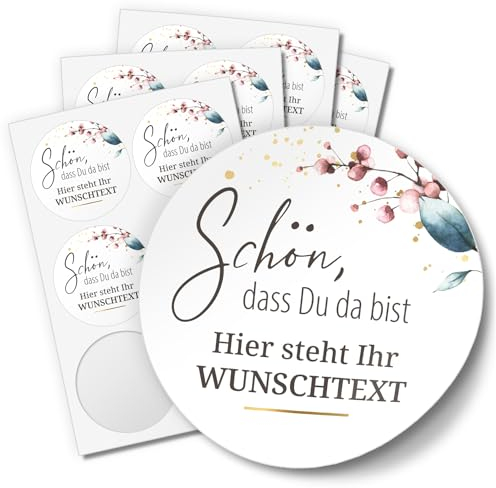 24 PERSONALISIERTE Aufkleber Schön dass Du da bist individualisiert Wunschtext Etiketten Gastgeschenk rund 4cm Motiv 3