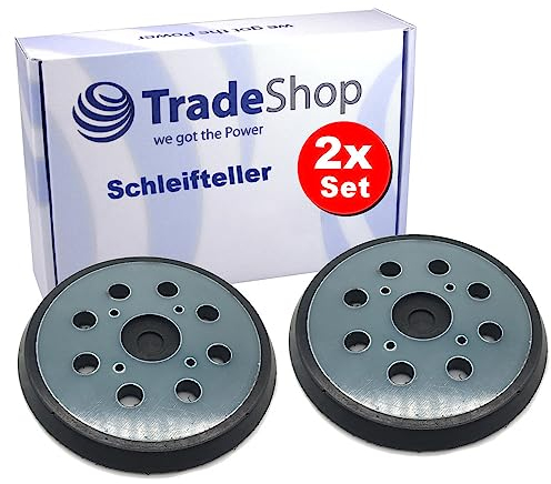 2x Trade-Shop Klett Schleifteller/Stützteller/Haftteller kompatibel mit Einhell TERS 40E kompatibel mit Milwaukee M18 BOS125-0/4 Schraublöcher, 8 Staublöcher für Exzenterschleifer%0d%0a