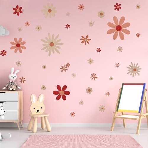COMNICO 40 Stück Wandtattoo Blumen Gänseblümchen Wandaufkleber Boho-Stil Niedliche Wanddekoration Aufkleber Wandsticker für Schlafzimmer, Klassenzimmer, Wohnzimmer, Wandkunst (4 Blatt)