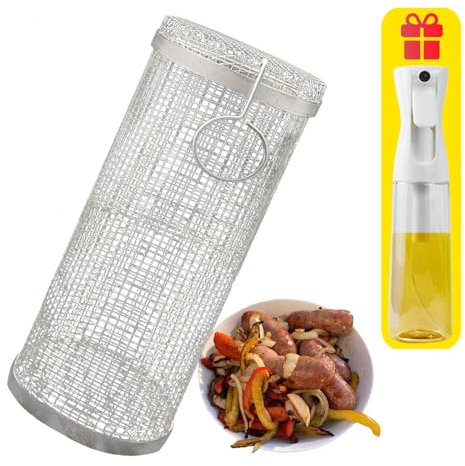Plancha Acero Inoxidable Barbacoa, Ccesorios Barbacoa De Obra Cesta Barbacoa, Funciona con Cualquier Parrilla (Viene con Un Rociador De Aceite De 300ml),4pcs