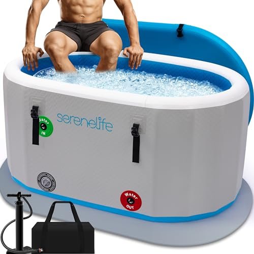 SereneLife Inflatable Insulated Cold Plunge Tub - One Person Ice Bath Tub with Lid, Cold Plunge Therapy Recovery Pod for Athletes with 105 Gallons Capacity, 53.15 x 31.50”