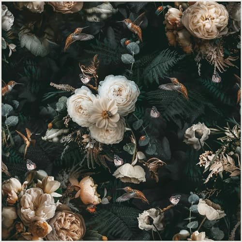 Floralplus Black Floral Wallpaper Removable Vintage Floral Wallpaper | Renter Friendly Wallpaper for Bathroom Flower Contact Paper for Cabinet Shelf Liner Countertops 17.5 x 78.7 in