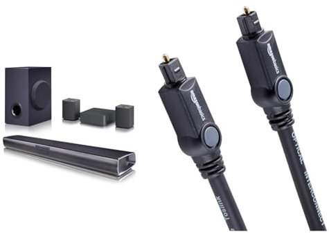 LG SQC4R - Barra audio intelligente, 220 W, Dolby Digital, compatibile con LPCM, Equalizzatore di Bassi, 4.1 Canali, Nero & Amazon Basics Cavo audio ottico digitale Toslink, 1 m,Nero