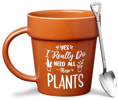 Plant Pot Mug - Metallic Shovel Ornament - Fancy Plant Lover Gift for Women, Men - Birthday, Mother's Day, Christmas, Friend Gifts