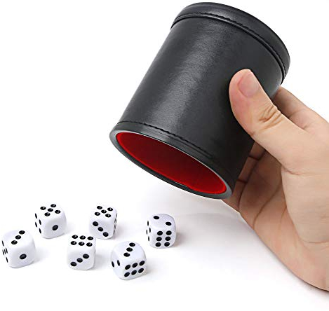 Würfelbecher aus PU-Leder mit 6 Würfeln, Innenfutter aus Filz, geräuscharmer Shaker für Yahtzee-Spiel