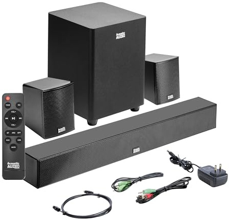 Soundbar audio acustico 5.1 Surround Sound Home Theater con Bluetooth, RCA, ottico, ARC, AUX, subwoofer wireless e telecomando - AA5190 (nero)