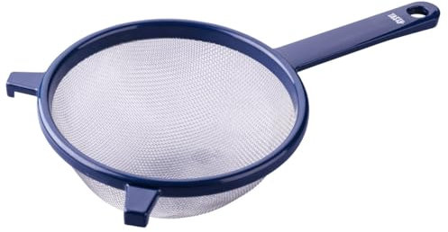 TASTY Colador de acero inoxidable y mango de plástico ABS, diámetro 17 x 33 x 8 cm, ideal para lavar, escurrir y pasar, apto para lavavajillas, inoxidable, certificado FSC, color: azul/plata
