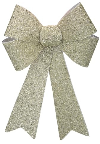 VFM e-Store - Tinsel Light Up Bow Christmas Decoration X 1 Stocking Filler Xmas Present Celebration Festive Winter Ornaments - 29cm X 43cm X 10cm Champagne