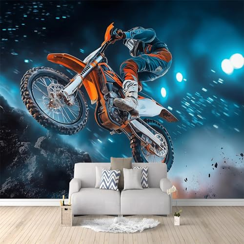 Générique Papier Peint Mural Salon Motocross 350x256 cm Papier Peint Panoramique Intissé Moderne, Décoration Murale Poster Tableaux Muraux Imprimé 3D Tapisserie Photo