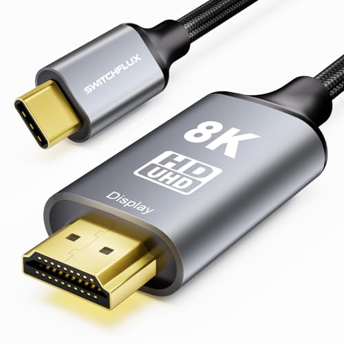 SWITCHFLUX USB C to HDMI 2.1 Cable 10Ft (8K@60Hz,4K@144Hz,2K@240Hz) Type-C to HDMI Braided Cord,[Thunderbolt 3/4/5Compatible] for iPhone 15 Series,MacBook Pro/Air,iPad Pro,Surface,Dell,HP
