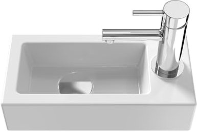 EMKE Lavabo Suspendu 365 x 180 x 90 mm – Lavabo Compact et Élégant pour Petites Salles de Bain et WC Invités – Robinet à Droite, Installation Murale, Blanc Brillant