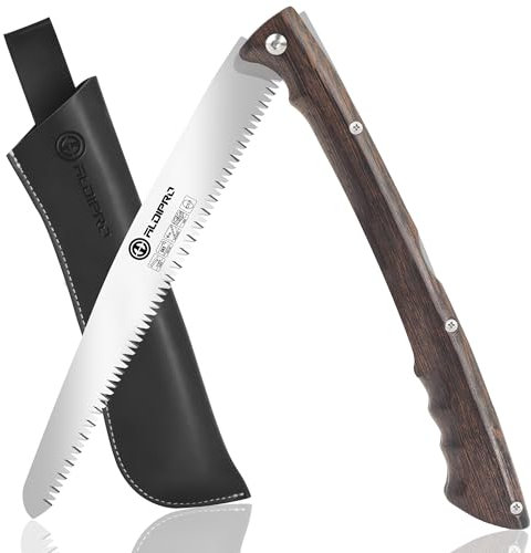 Folding Saw 10 Inch Foldable Saw with Leather Sheath, Wenge Wooden Handle, Folding Hand Saw SK5 Blade, Folding Pruning Saw, Camping Saw for Wood Cutting, Survival Saw Tree Trimming, Bushcraft Saw