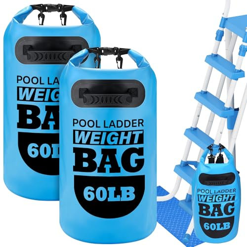 Hahood 2 Packs Pool Ladder Weights 30L Pool Step Weights with Pool Ladder Mat 500D PVC Waterproof Dry Bag with Heavy-Duty Handle for Above Ground Swimming Pool Steps, Blue