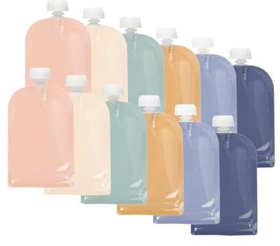 Jané Lot de 12 Pochettes Alimentaires Réutilisables pour Bébé de 100 ml, Faciles à Remplir, s’Ouvrant par le Bas et Dotées d’une Fermeture Hermétique
