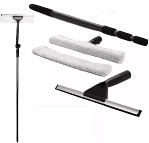 3.5M Extra Long Telescopic Window Cleaning Brush with Microfibre Head & Integrated Squeegee – 180° Swivel Head – Professional Extendable Cleaner Kit for Tall Houses, Buildings, and High Windows