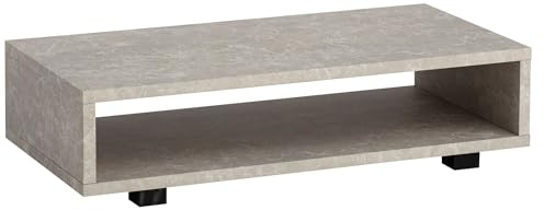 Wohnling Couchtisch 100x50x25 cm Sandfarben Stein-Optik mit Stauraum | Wohnzimmertisch rechteckig flach mit Ablage, Loungetisch Beige, Sofatisch mit Platz für Fernbedienung und Deko