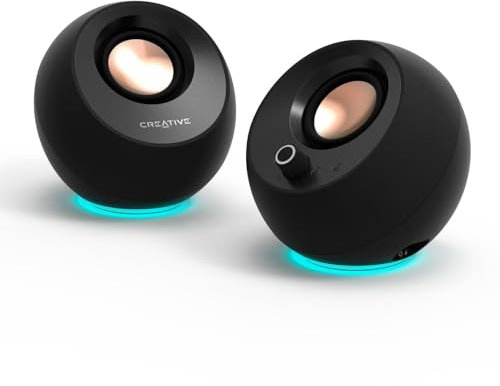 Creative Pebble Pro Minimalist 2.0 USB-C Computer Speakers with Bluetooth 5.3 and Customizable RGB Lighting, Clear Dialog and BassFlex Tech, USB Audio, Headset Port, for PC and Mac