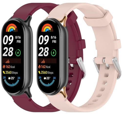 ARMMOOE 2 Pezzi Cinturini Sportivi Compatibili con Xiaomi Mi Band 9/Mi Band 8, Cinturini in Silicone Impermeabili e Traspiranti per Xiaomi Mi Band 9/8 Cinturino