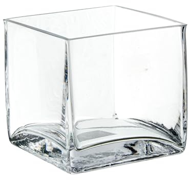 DRW Jarron de sobremesa de Cristal Transparente 12x12x12cm
