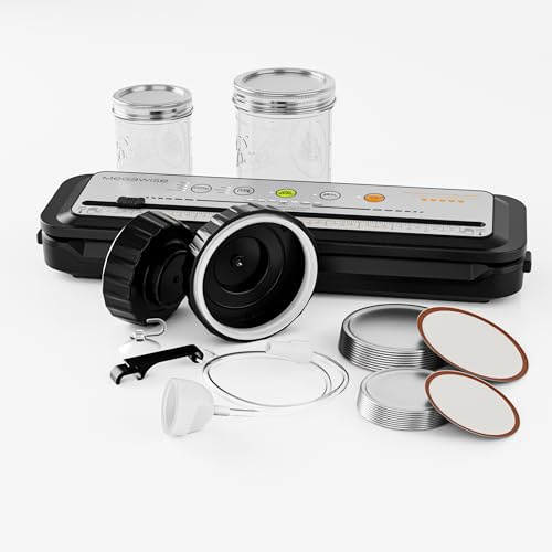 MEGAWISE Sigillante alimentare con kit di alta qualità con tubo accessorio per sigillatura a bocca larga e regolare, modalità cibo secco e umido, design compatto con 10 sacchetti sottovuoto e