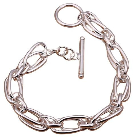 Unified Jewellery 925 Sterling Silver Double Link Chain Bangle Bracelet for Women | Elegant and Modern Silver Bracelet with Secure Toggle Clasp 445