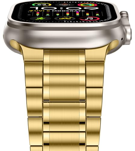 Anlinser Compatibile con Cinturino Apple Watch 49mm 46mm 45mm 44mm 42mm, Cinque Link Cinturini Metallo in Acciaio Inossidabile per iWatch Ultra 2 Serie 10 9 8 7 6 5-1 SE (Oro)