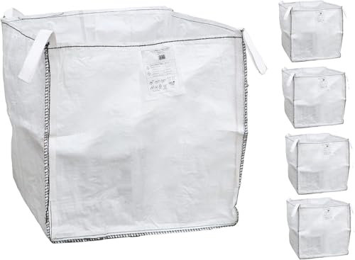 DIVCHI FIBC Lot de 5 sacs de construction robustes en vrac – Sacs à gravats tissés de qualité industrielle de 1 tonne avec poignées | Sans logo | Sacs Jumbo durables pour la construction, le jardin et