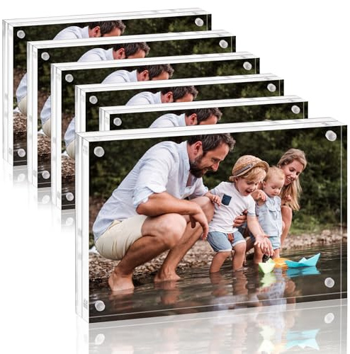 Fixwal 4x6 Picture Frame, 6 Pack Acrylic Frames, Clear Double Sided Photo Frame with Magnetic Desktop