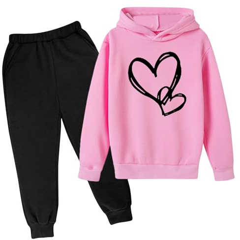Generisch Set di 2 tute con cappuccio per ragazze adolescenti, tute da ginnastica, outfit da 2 pezzi, set oversize con cappuccio e pantaloni da jogging, abbigliamento alla moda a tema arcobaleno per