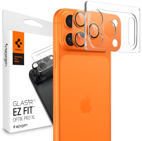 Spigen Optik Pro XL [1 Pack] Camera Lens Protector for iPhone 17 Pro | Cosmic Orange, 9H Hardness Tempered Glass, Full Module Coverage, Precise Lens Cutouts, Flash-Safe, Crystal Clear