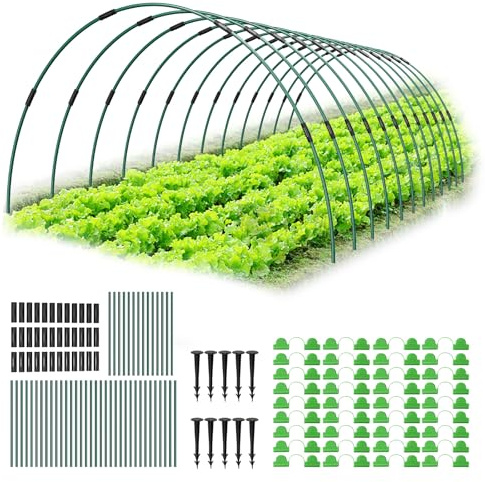 MQJIAZHI Garden Hoops for Netting, 60 Greenhouse Hoops for Raised Beds, 12 Sets of Garden Netting Frame, Adjustable Fiberglass Rustproof Garden Bed Plant Hoop Supports, DIY Plant Supports