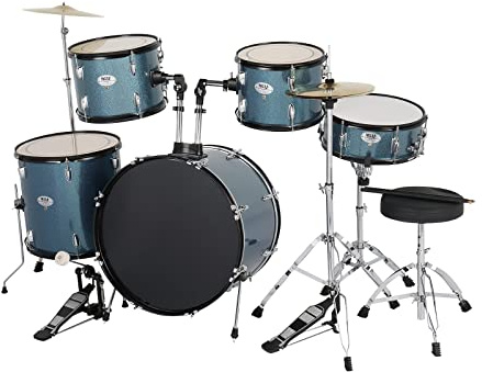 EPOFIT 22-Inch Adult Drum Set, 5-Piece Full Size Acoustic Drum Set with Cymbals, Pedal, Drumsticks, Adjustable Stool & Stands – Complete Drumset for for Beginners,Adults,Teens,Students – Blue Sparkle