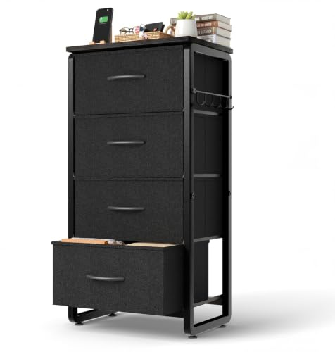 HOKEEPER Kommode Stoffbezug | schmal, Sideboard, Chest of Drawers, Stoffschubladen, Holz, mit Schubladen, für Wohnzimmer, für Schlafzimmer