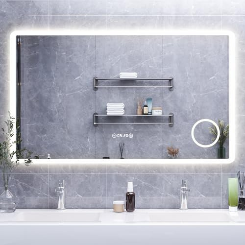 HySail Badspiegel mit Beleuchtung, 5mm Hochauflösender Silber-Spiegel, 3 Farbtemperaturen & Dimmbare Helligkeit, Wandspiegel mit Touch-Schalter & Anti-Beschlag, 120cm x 70cm
