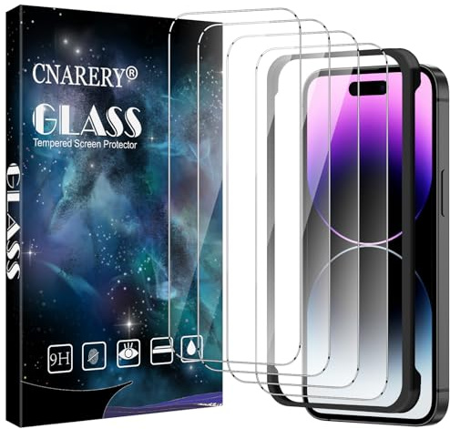 Cnarery Screen Protector for iPhone 14 Pro Max 6.7-Inch, 4 Pack | Full-Coverage Tempered Glass Film with Installation Frame, Anti Scratch, Anti Impact, HD Clear, Bubble Free, Case Friendly
