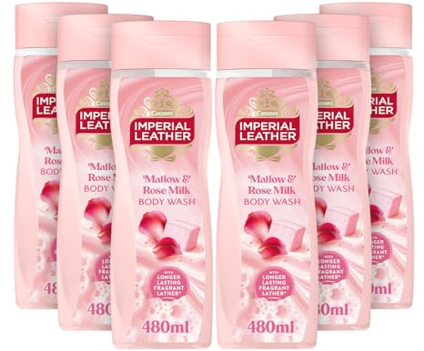 Imperial Leather Mallow & Rose Milk Body Wash Shower Gel, Rich Creamy Lather & Long-lasting Luxury Fragrance, Vegan & Cruelty Free (6 x 480ml)