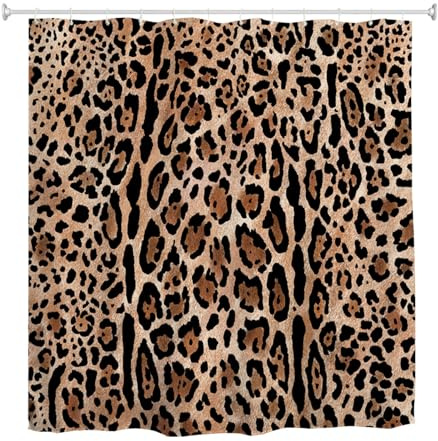 goodbath Langer Duschvorhang mit Leopardenmuster, 180 x 200 cm, Tiermuster, Geparden-Duschvorhänge für Badezimmer, wasserdichter Stoff-Badevorhang mit Haken