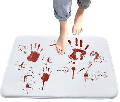 Bloody Footprint Fußmatte - Rutschfeste Absorbierende Halloween Beängstigend Blutflecken Blut Badematte Fußmatte,Beängstigend Blutspritzer Fingerabdruck Fußmatte für Bad, Flure, Wohnzimmer Ngumms